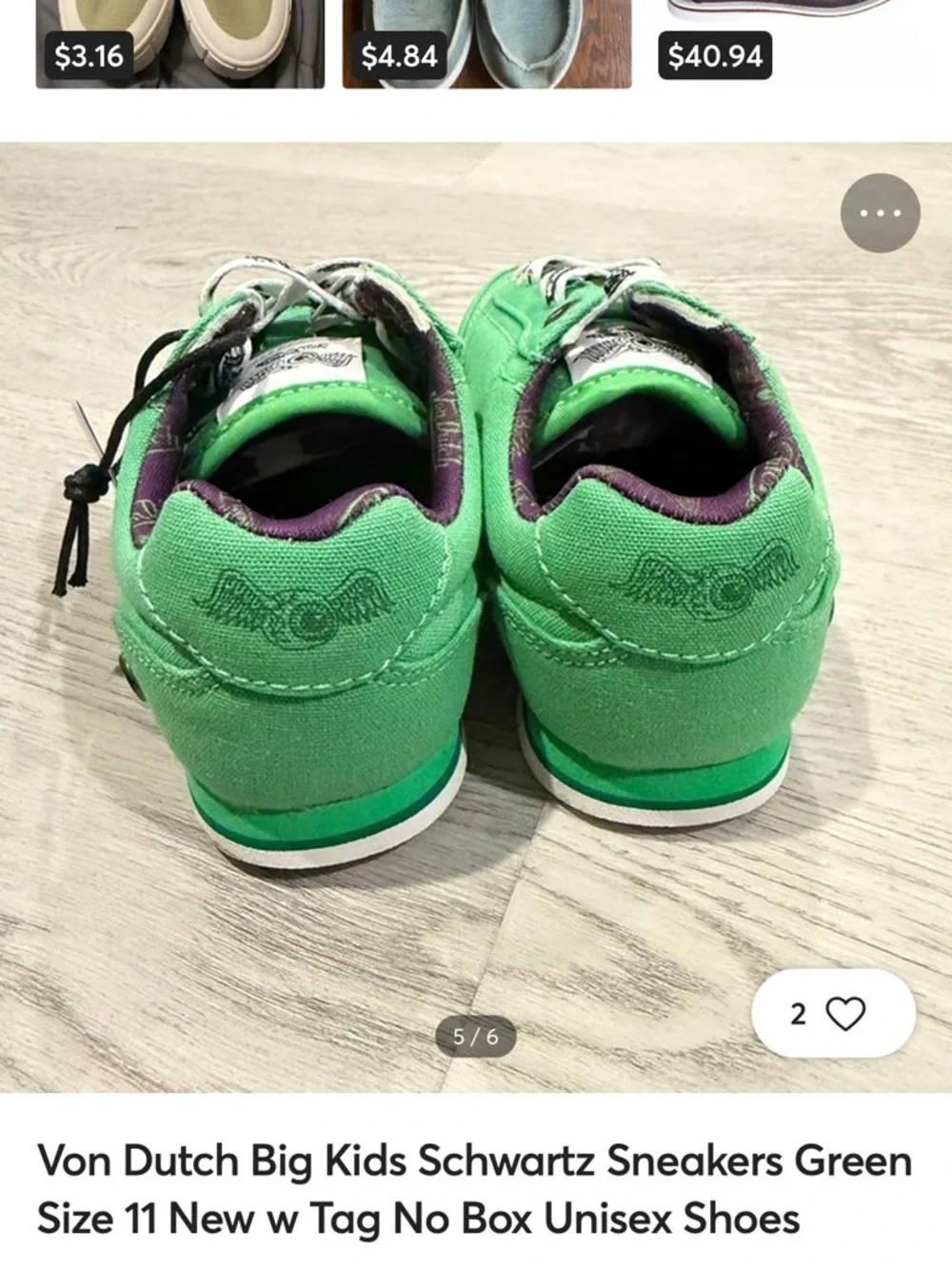 Von Dutch Green Canvas Low-Top Sneakers with White Laces Sz 36